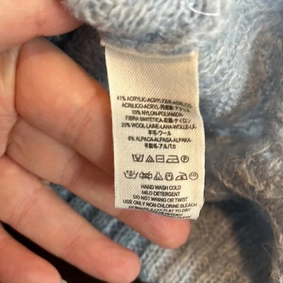 Free People Blue Distressed Complex Cabled Knit Cowl Turtleneck Sweater Size S - Picture 5 of 6